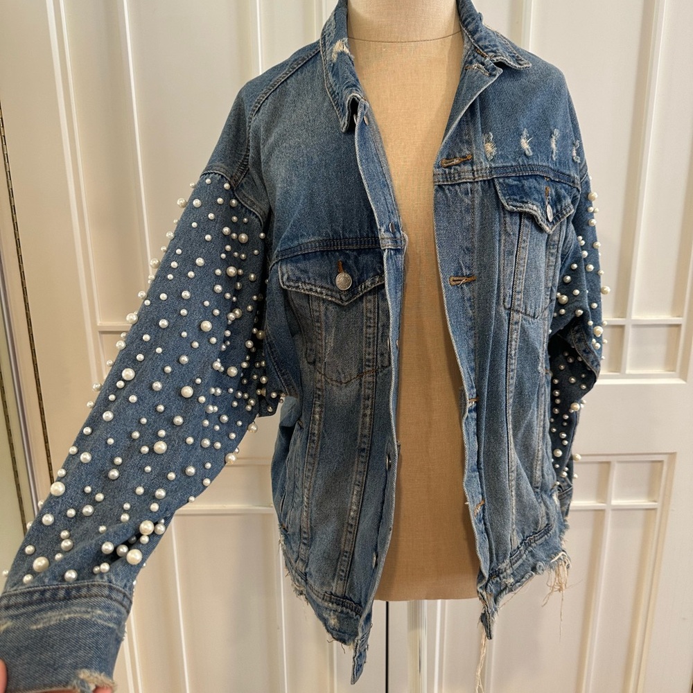 Sunset & Spring Embellishment Denim Jacket, Size XS (runs one size too large)